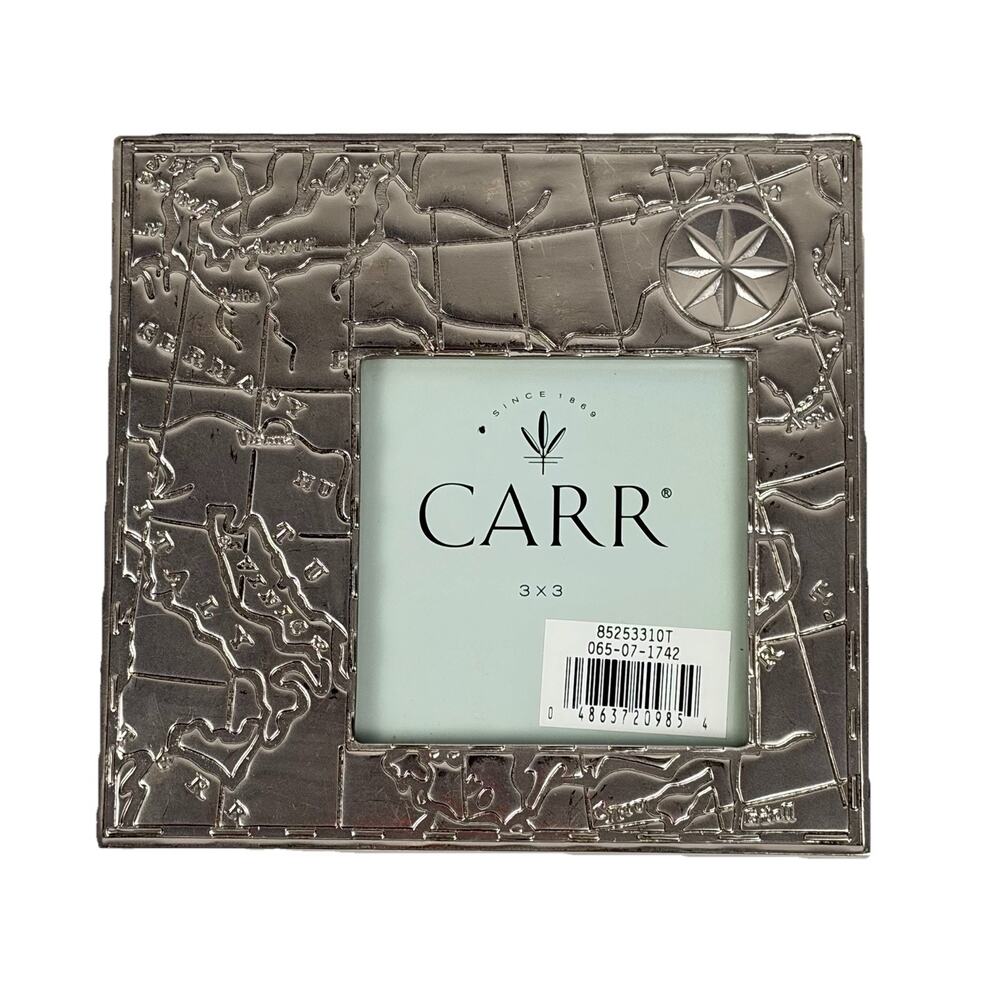 VTG 1998 Carr Silver Tone Metal Engraved Map Europe 5.25" Square 3" Picture